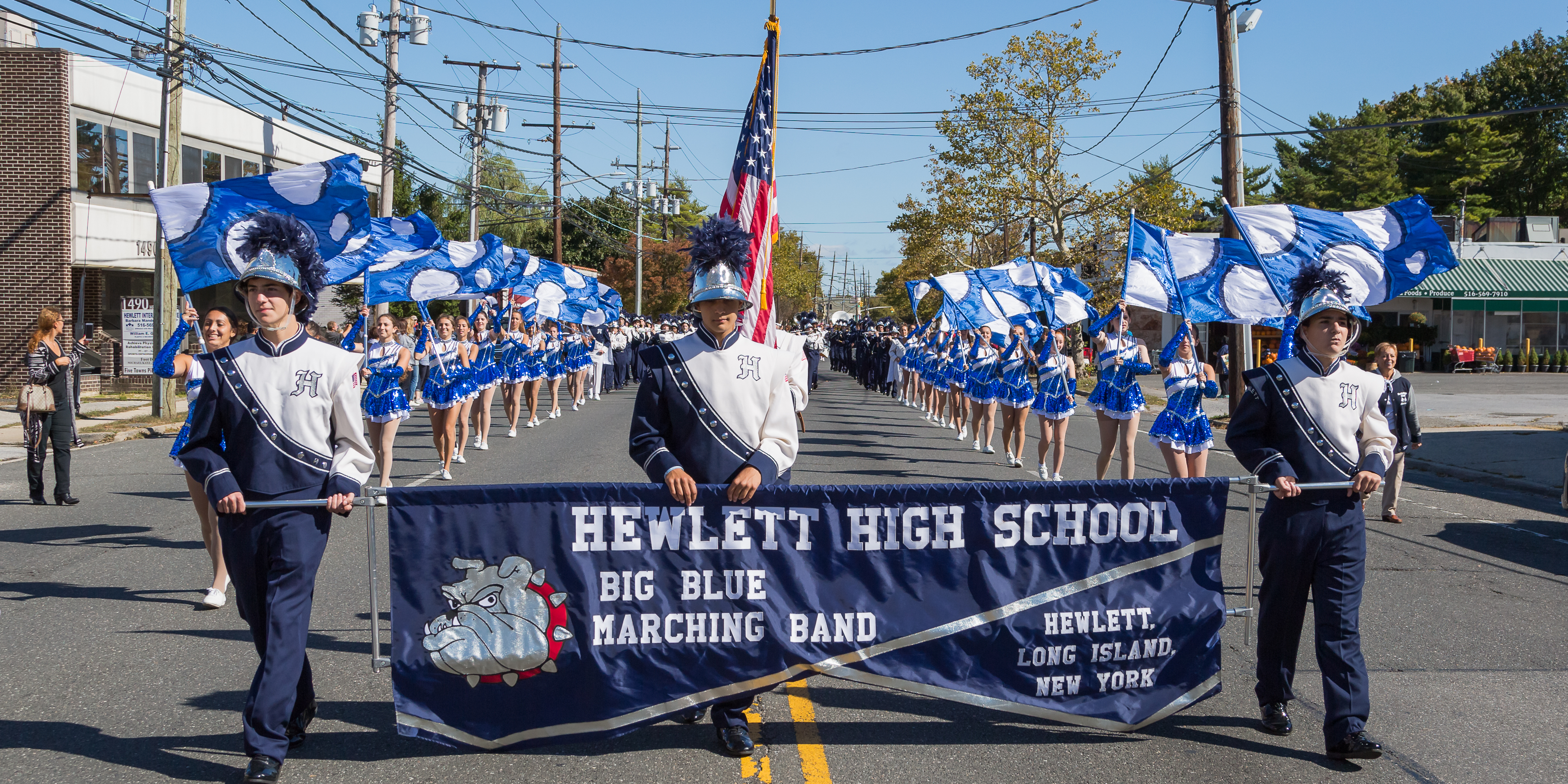 Hewlett High School Big Blue Marching Band in the Homecoming parade